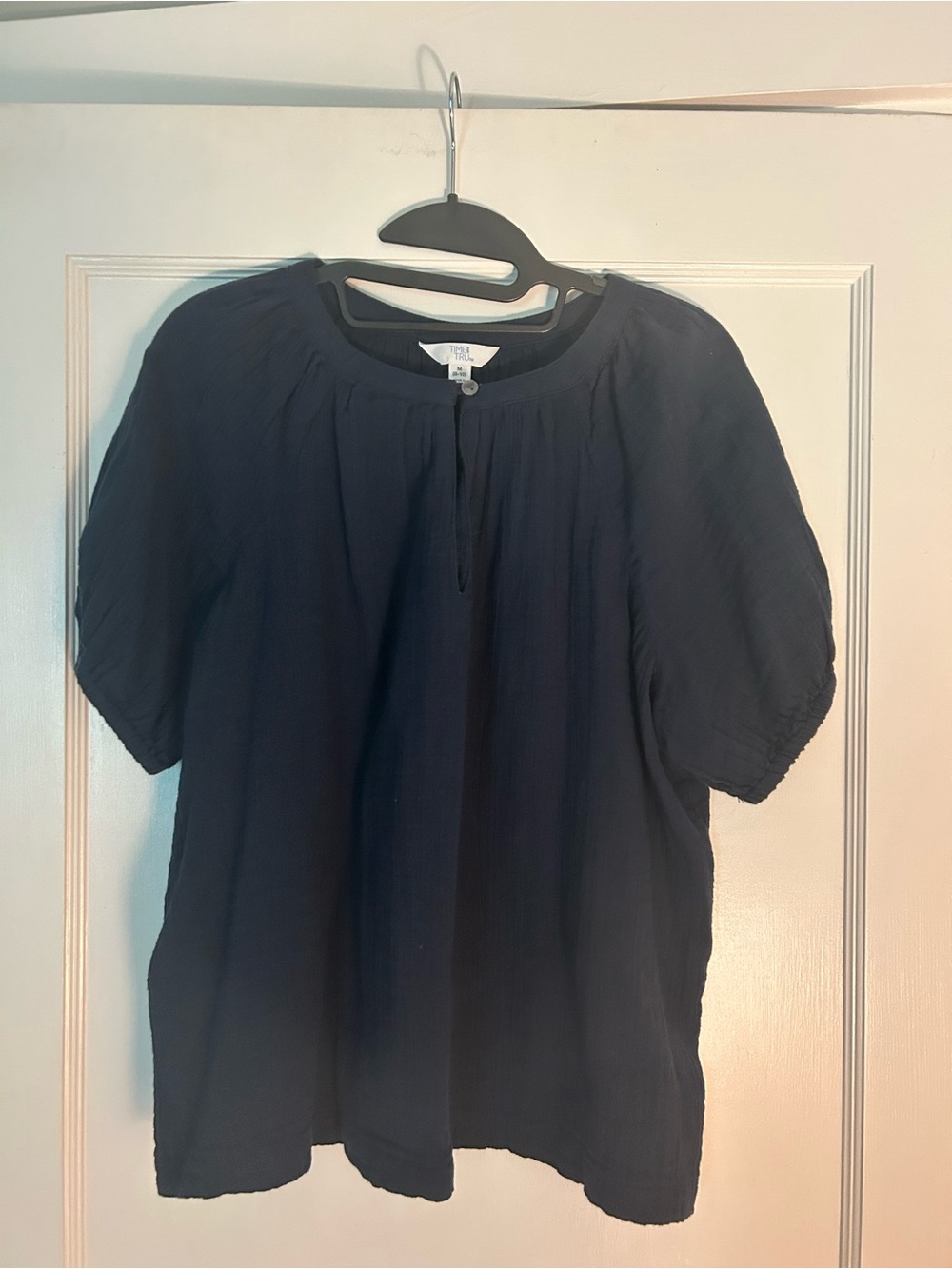 Time and Tru Navy Short-Sleeve Peasant Blouse